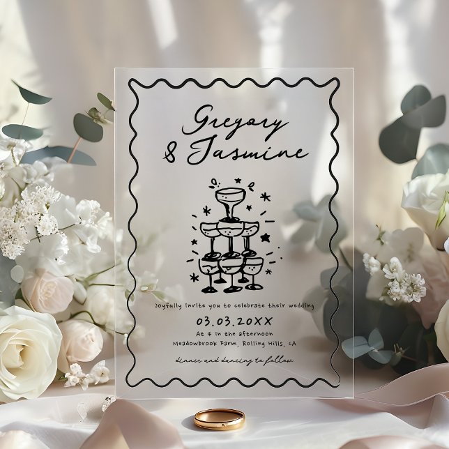 Hand Drawn Whimsical Quirky Handwritten Wedding Acryleinladungen (Von Creator hochgeladen)