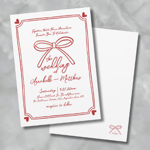 Hand Drawn Whimsical Red Bow Wedding Einladung