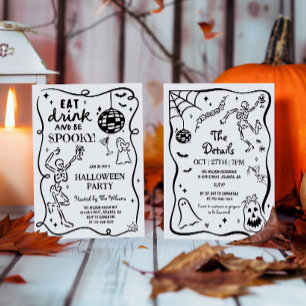 Hand Drawn Whimsical Skeleton Spooky Halloween Einladung