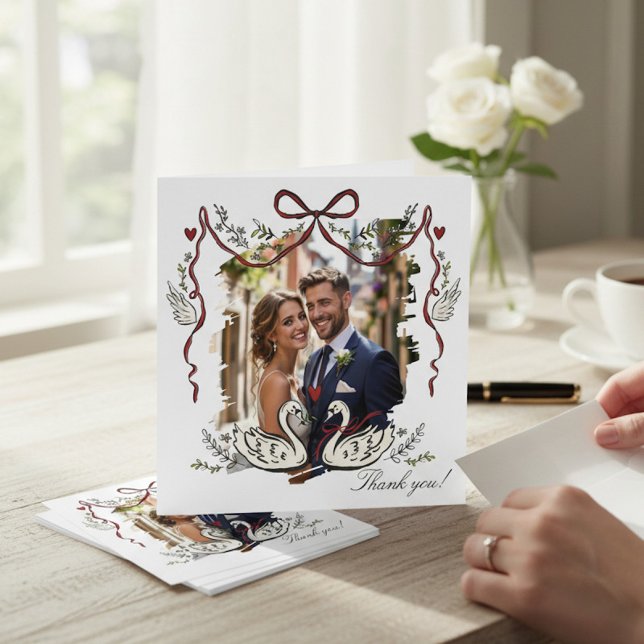 Hand Drawn  Whimsical Swans Photo Card Thank You Dankeskarte (Von Creator hochgeladen)