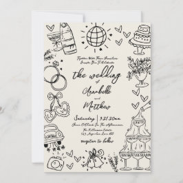 Hand Drawn Whimsical Vintage Wedding Einladung