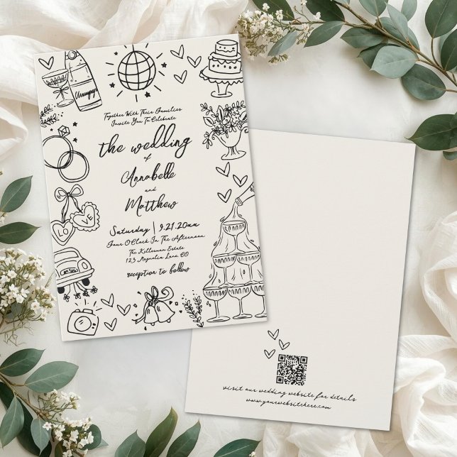 Hand Drawn Whimsical Vintage Wedding Einladung (Hand Drawn Whimsical Vintage Wedding Invitation)