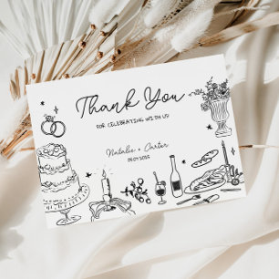Hand Drawn Whimsical Wedding Danke Begleitkarte