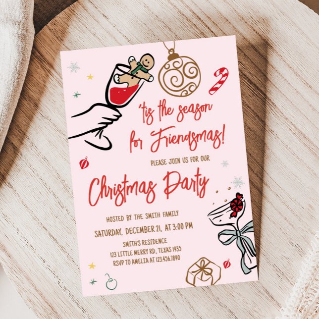 Hand Drawn Whimsical Weihnachtsfest Party Einladung (Whimsical Hand Drawn Cocktail Christmas Party Invitation
)