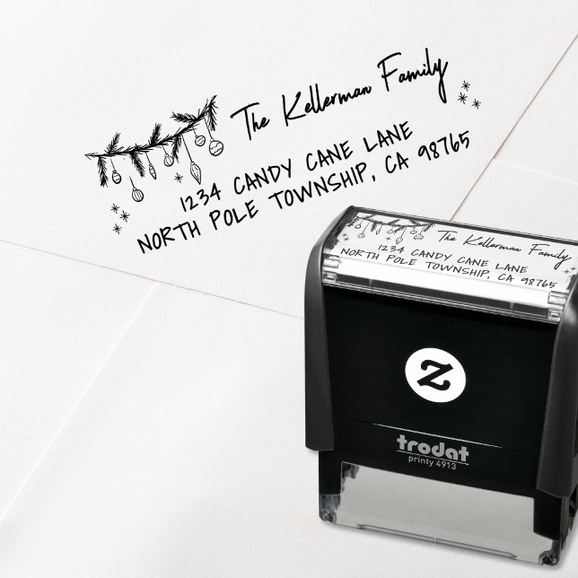 Hand Drawn Whimsical Weihnachtszeit-Rücksendeadres Permastempel (Hand Drawn Whimsical Christmas Return Address self-inking stamp)