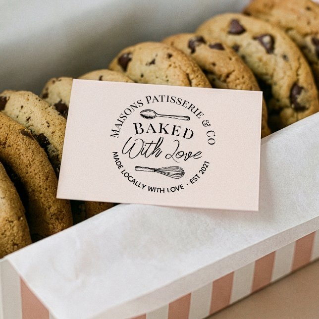 Hand Drawn Whisk Spoon Baked With Love Bakery Gummistempel (Hand Drawn Whisk Spoon Baked With Love Bakery Rubber Stamp)