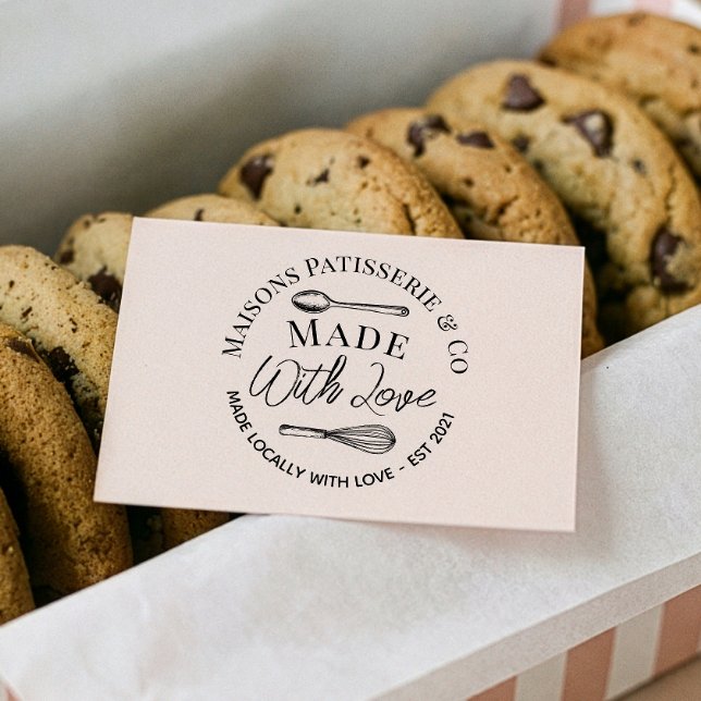 Hand Drawn Whisk Spoon Made With Love Bakery Gummistempel (Hand Drawn Whisk Spoon Made With Love Bakery Rubber Stamp)