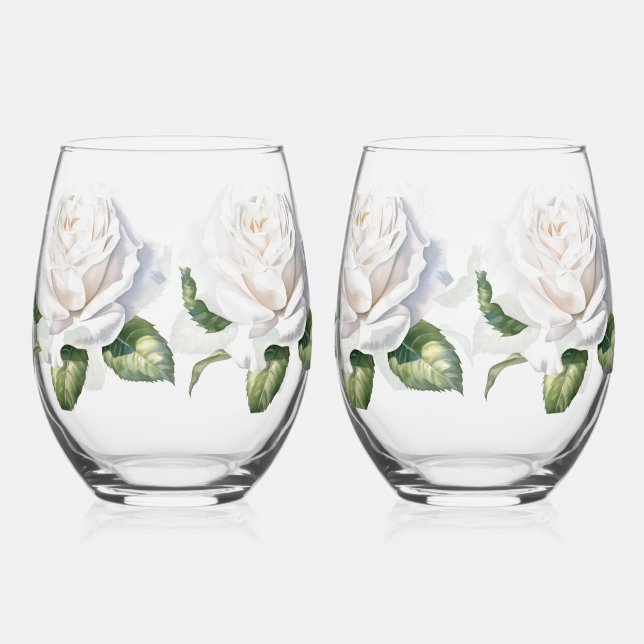 Hand Drawn White Roses Weinglas Ohne Stiel (Vorderseite)