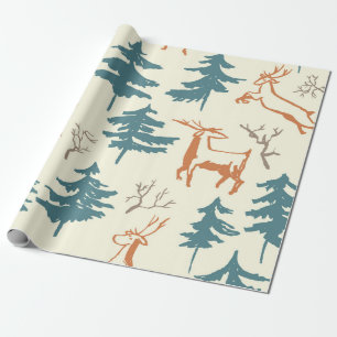 Hand drawn winter seamless pattern with deer and p geschenkpapier