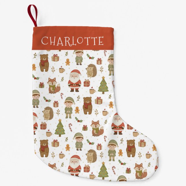 Hand Drawn Woodland Animals Christmas Stocking Kleiner Weihnachtsstrumpf (Vorderseite)