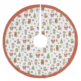 Hand Drawn Woodland Animals Christmas - Tree Skirt Polyester Weihnachtsbaumdecke