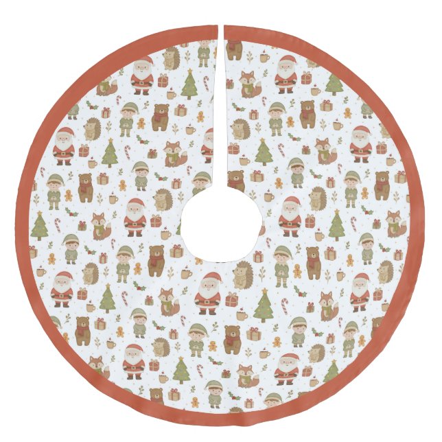 Hand Drawn Woodland Animals Christmas - Tree Skirt Polyester Weihnachtsbaumdecke (Vorderseite)