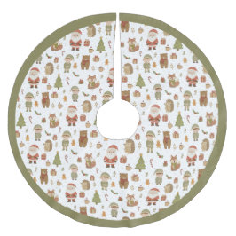 Hand Drawn Woodland Animals Christmas - Tree Skirt Polyester Weihnachtsbaumdecke