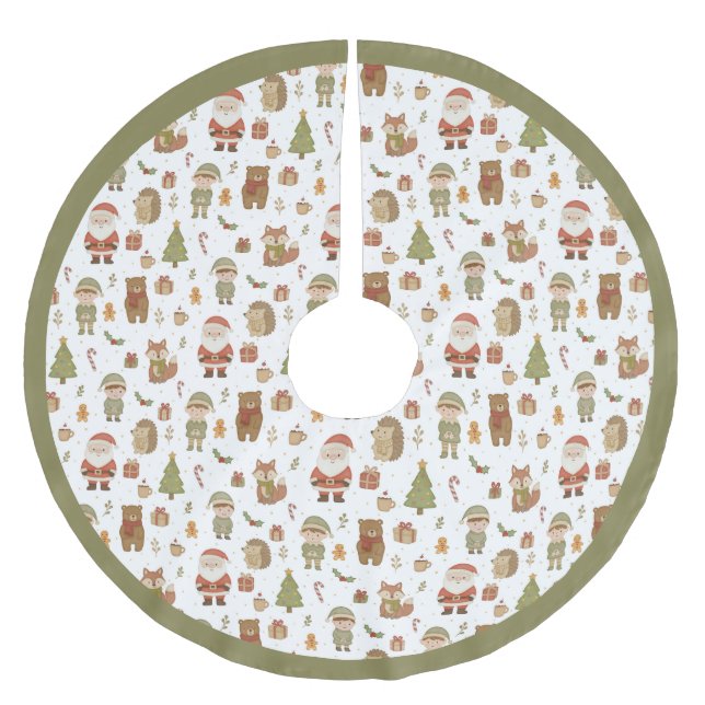 Hand Drawn Woodland Animals Christmas - Tree Skirt Polyester Weihnachtsbaumdecke (Vorderseite)