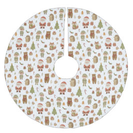 Hand Drawn Woodland Animals Christmas Tree Skirt Polyester Weihnachtsbaumdecke