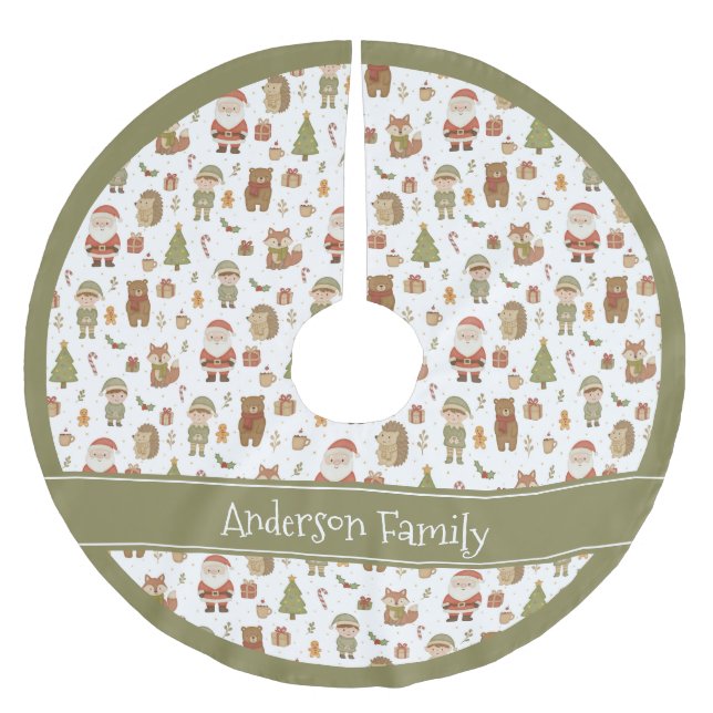 Hand Drawn Woodland Animals - Christmas Tree Skirt Polyester Weihnachtsbaumdecke (Vorderseite)