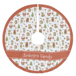 Hand Drawn Woodland Animals - Christmas Tree Skirt Polyester Weihnachtsbaumdecke