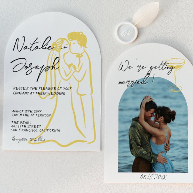 Hand Drawn Written Summer Arched Photo Wedding Einladung (Von Creator hochgeladen)