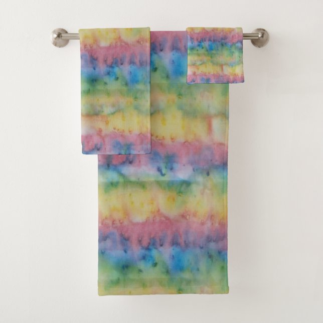 Hand Dyed Rainbow Strip Badhandtuch Set (Insitu)