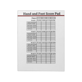 Hand-Fuß-Card-Spielfeld Notizblock