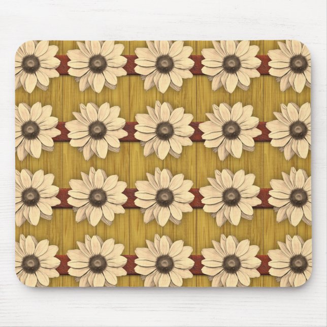 Hand geschnitzte hölzerne Gänseblümchen Mousepad (Vorne)