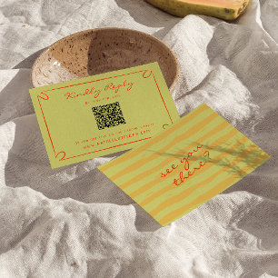 Hand geschriebene Pinstripes Whimsical QR Code Hoc RSVP Karte