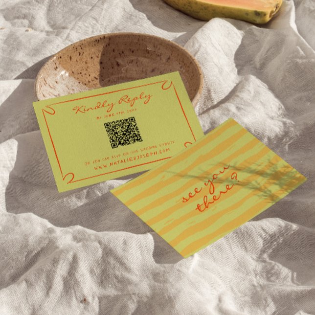 Hand geschriebene Pinstripes Whimsical QR Code Hoc RSVP Karte (Von Creator hochgeladen)