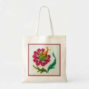 Hand gestickte helle Blume 3 Tragetasche