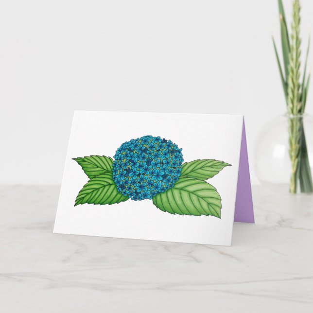Hand gezeichnet, blauer Hydrangea-Blume Dankeskarte (Vorderseite)