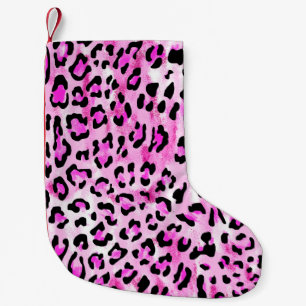 Hand gezeichnet rosa Farbe nahtlose Leopardenmuste Kleiner Weihnachtsstrumpf