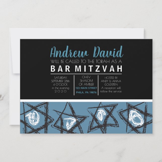 HAND GEZEICHNET STARS Bar Bat Mitzvah Einladung (Vorderseite)