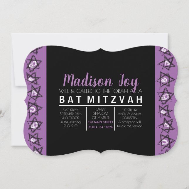 HAND GEZEICHNET STARS Bar Bat Mitzvah Einladung (Vorderseite)