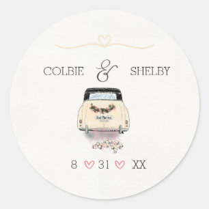 Hand Gezeichnet Vintage Car Wedding Sttcke Runder Aufkleber