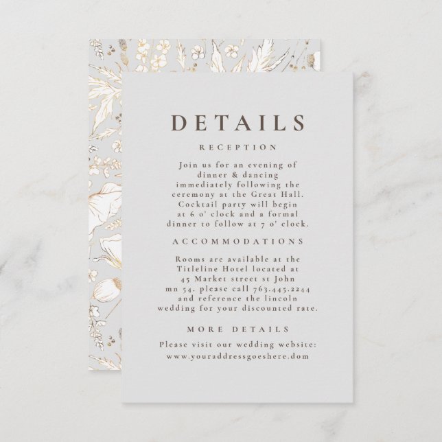 Hand gezeichnet Wildblumen Muster Hochzeitsdetails Begleitkarte (Vorne/Hinten)