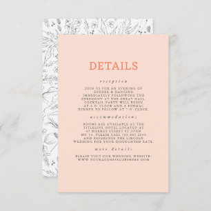 Hand gezeichnet Wildblumen Muster Hochzeitsdetails Begleitkarte