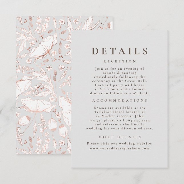 Hand gezeichnet Wildblumen Muster Hochzeitsdetails Begleitkarte (Vorne/Hinten)