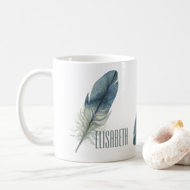 Hand gezeichnete blaues Grau Watercolorfeder Tasse (Mit Donut)