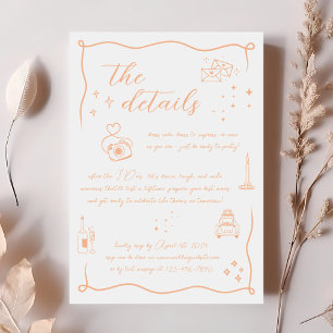 Hand gezeichnete Doodle Peach Wedding Details Card Einladung