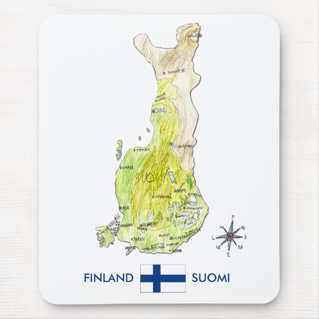 Hand gezeichnete Farbkarte von Finnland Mousepad (Vorne)