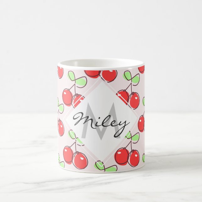 Hand gezeichnete Kirschen, rosa Frucht-Muster Kaffeetasse (Mittel)