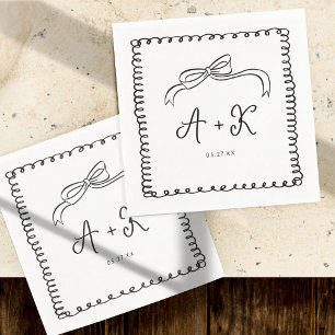 Hand gezeichneter französischer Spaß Hochzeitsmono Serviette