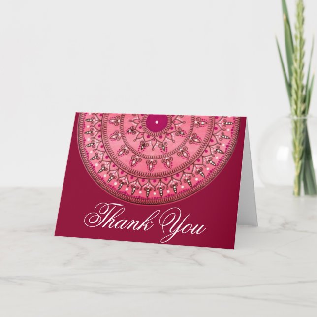Hand gezeichneter hübscher roter Mandala danken Dankeskarte (Vorderseite)