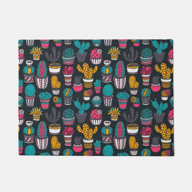 Hand gezeichneter Kaktus im Skizze-Art-Muster Fußmatte (Vorderseite)