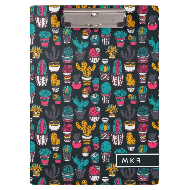 Hand gezeichneter Kaktus im Skizze-Art-Muster Klemmbrett (Vorderseite)