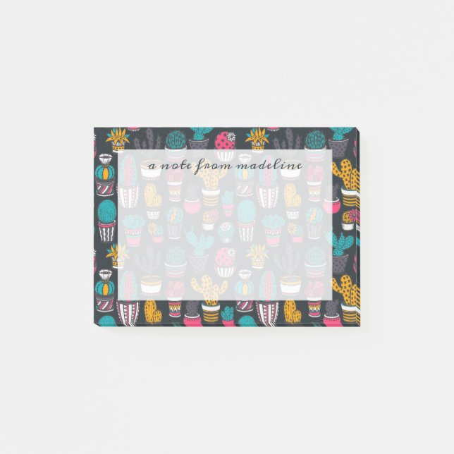 Hand gezeichneter Kaktus im Skizze-Art-Muster Post-it Klebezettel (Vorderseite)