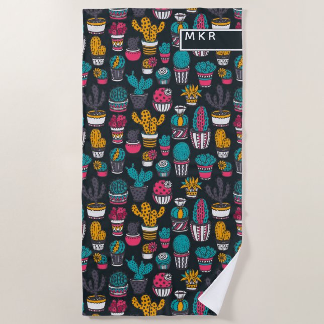 Hand gezeichneter Kaktus im Skizze-Art-Muster Strandtuch (Vorderseite)