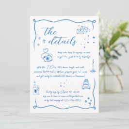 Hand gezeichneter Spaß Doodle White Blue Wed Detai Einladung
