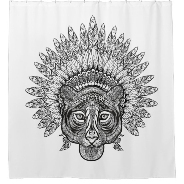 Hand gezeichneter Tiger in der Art Duschvorhang (Vorderseite)