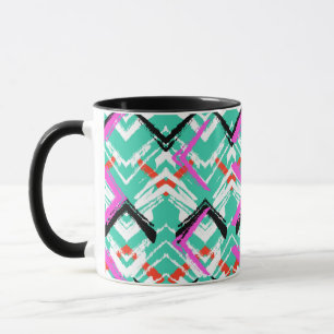 Hand gezeichnetes aquamarines Zickzack-Muster Tasse