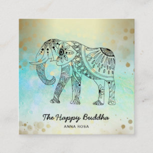 *~* Hand gezeichnetes Elefant-Muster-Buddha-Gold Quadratische Visitenkarte
